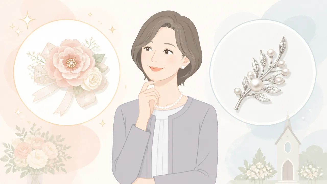 結婚式にはコサージュとブローチどっち?50代の選び方とマナー